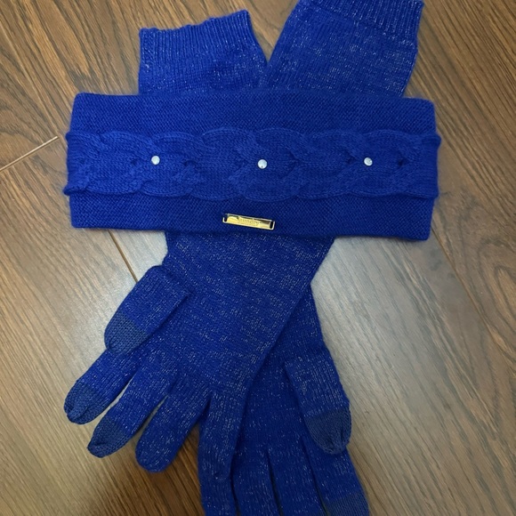 Laundry Shelli Segal Set Wool Gloves and Headband Ear Warmer Royal Blue Metallic - Picture 9 of 14